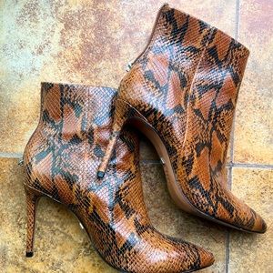 Schutz snake skin thin heeled booties